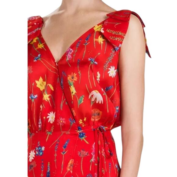 THE KOOPLES Motif Floral Midi Dress Handkerchief Hem Festival Coquette Boho Red - Picture 2 of 13